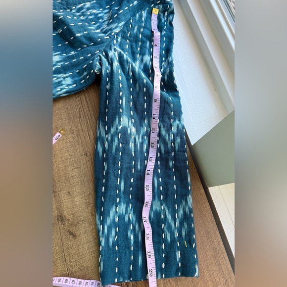 J.Jill Pure Kantha Stitched Ikat Jacket Kimono Sari Open Front Teal Blue SmTall - Picture 7 of 8